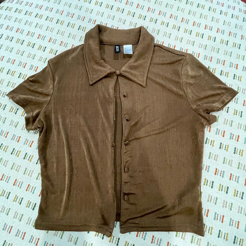 Divided Brown Short Sleeve Blouse